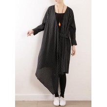 Organic black striped cotton Long Shirts v neck asymmetric Maxi Dresses